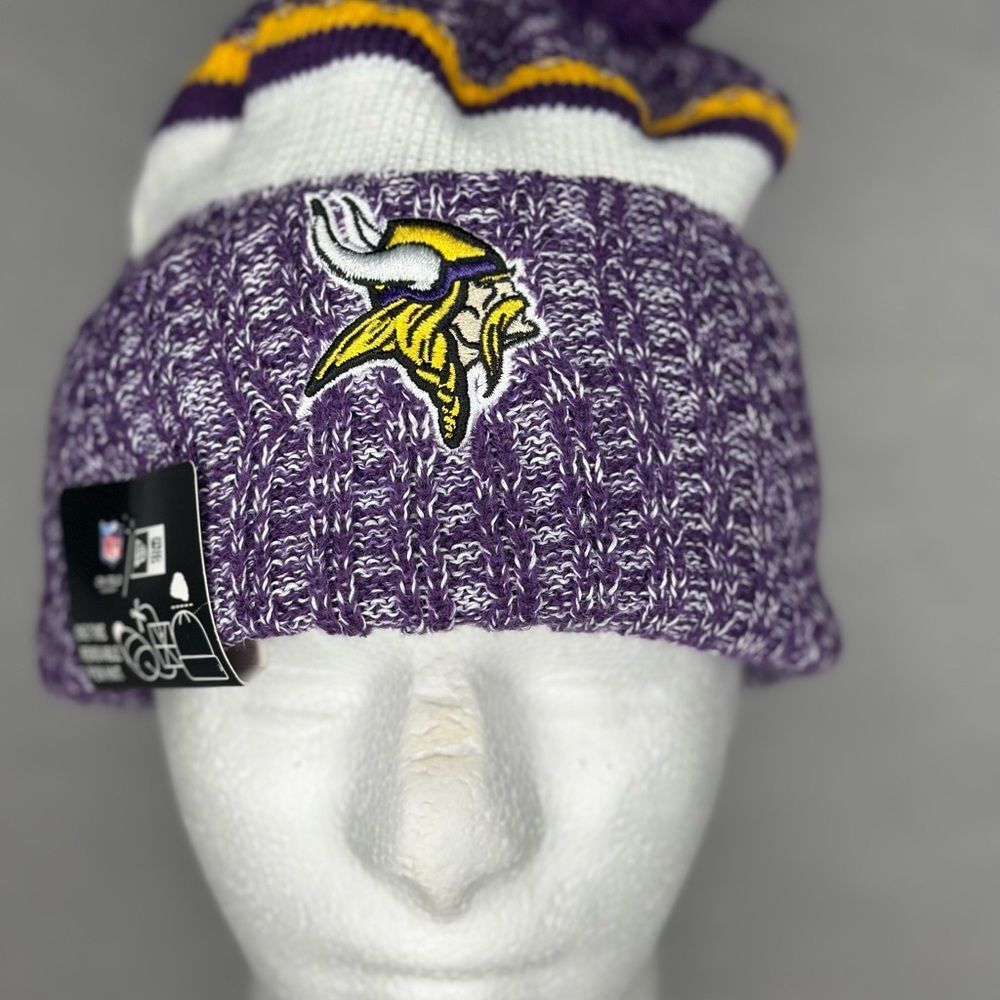 Vikings New Era Purple and White Knit Beanie with Embroidered Logo